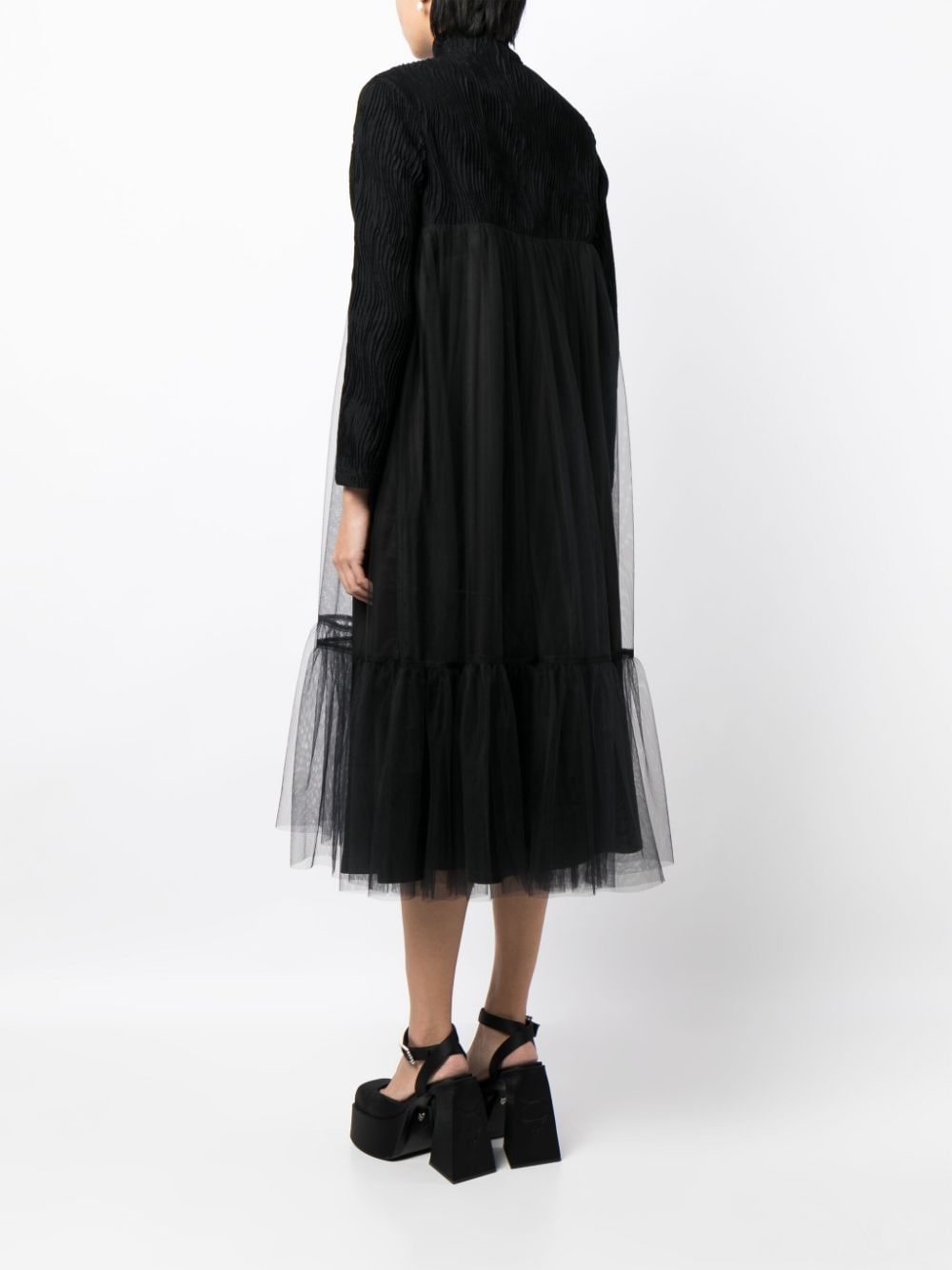 high-neck tulle-overlay midi dress - 4