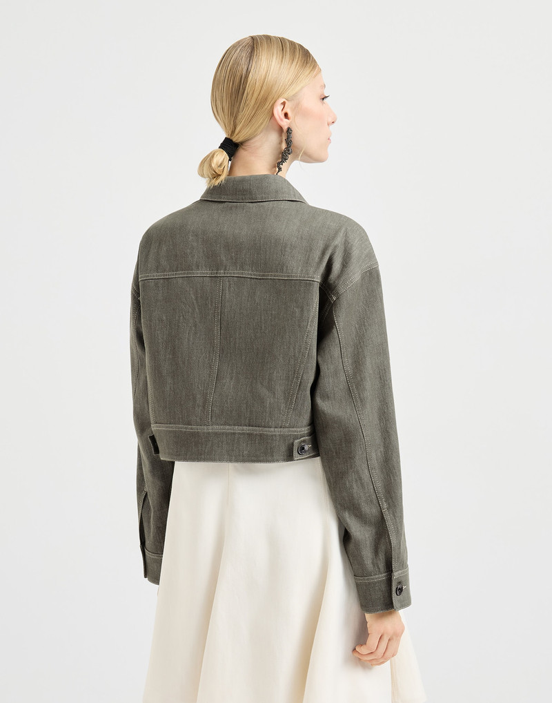 Cotton denim-effect twill outerwear jacket with monili 3