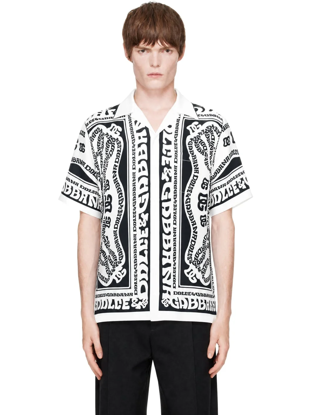 White & Navy Marina-Print Silk Shirt - 1