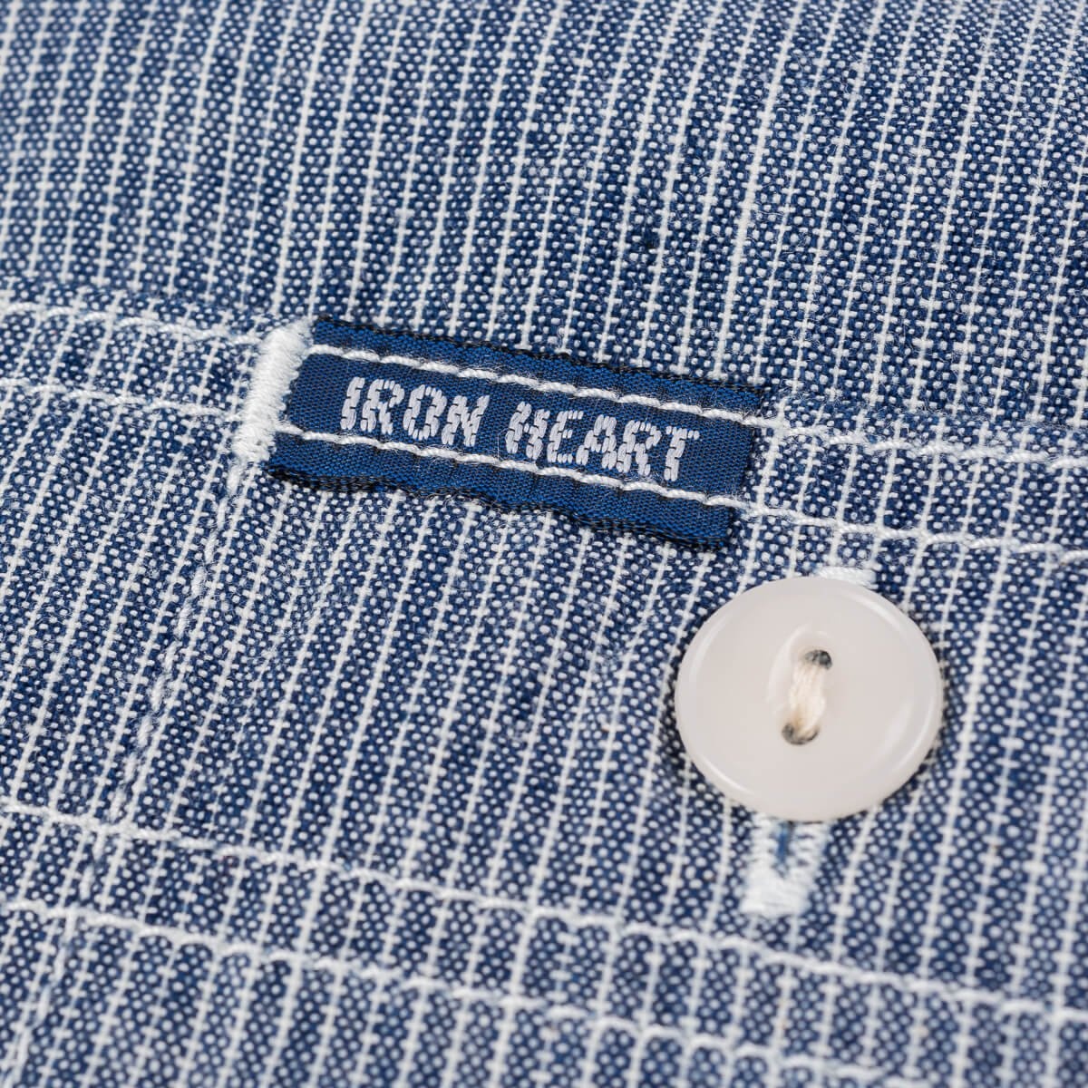 IHSH-285-PIN 5.5oz Selvedge Pinstripe Chambray Short Sleeve Work Shirt - Indigo - 8