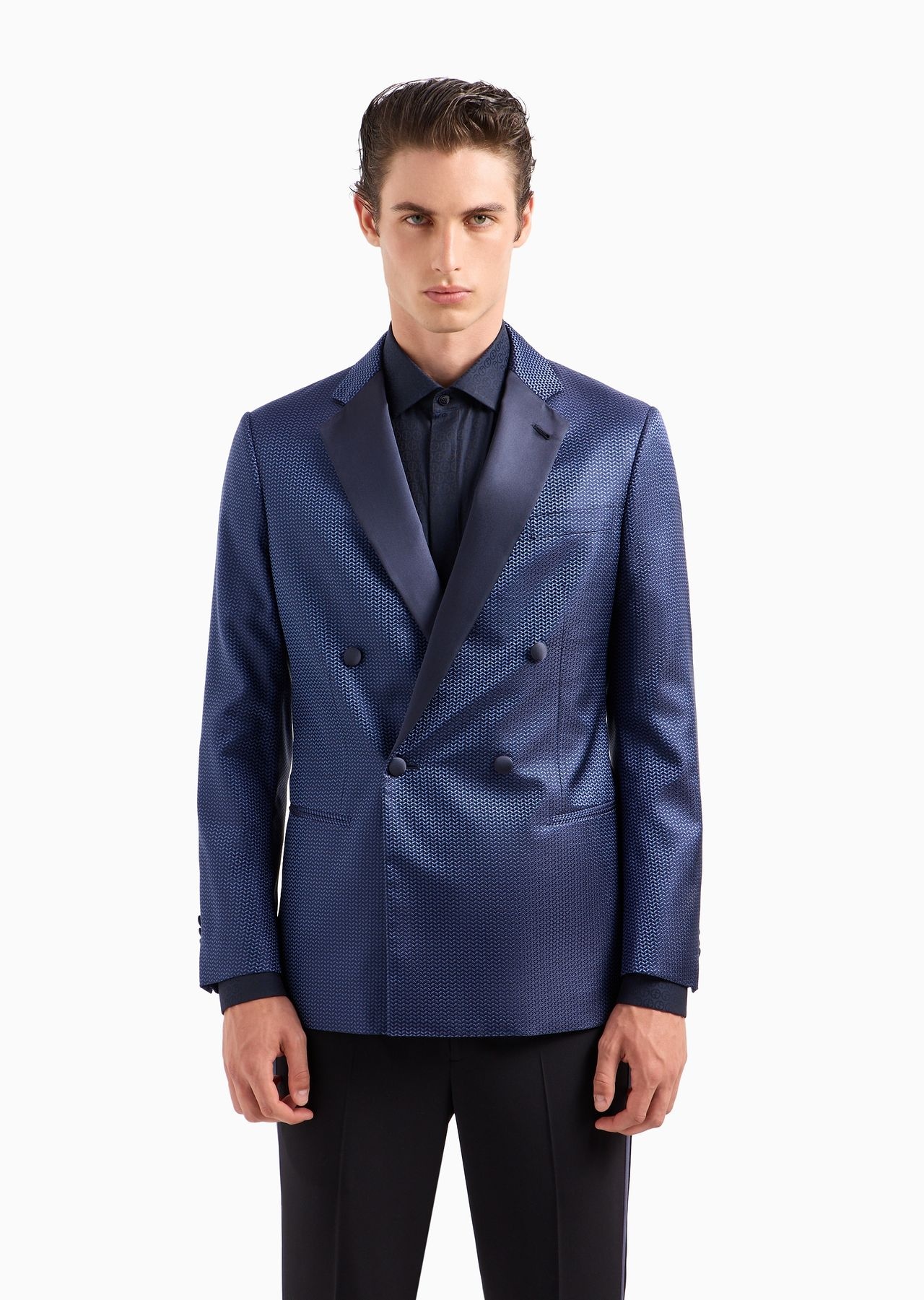 Soho line double-breasted tuxedo jacket in silk jacquard - 2