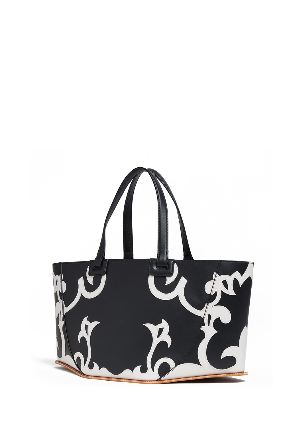 Coyote Western Tote Bag in Black & Ivory Leather - 3