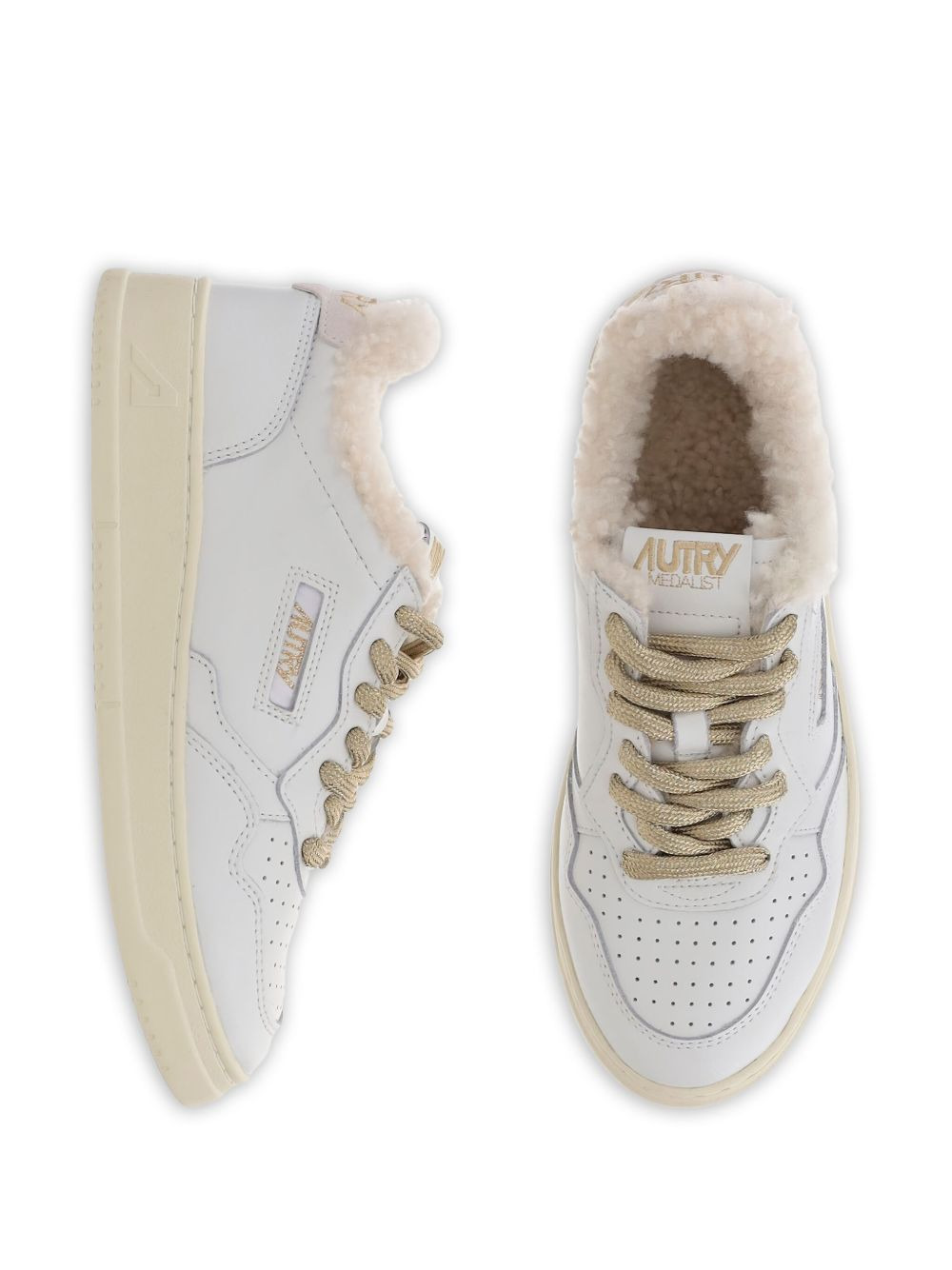 Medalist shearling-trimmed leather sneakers - 4