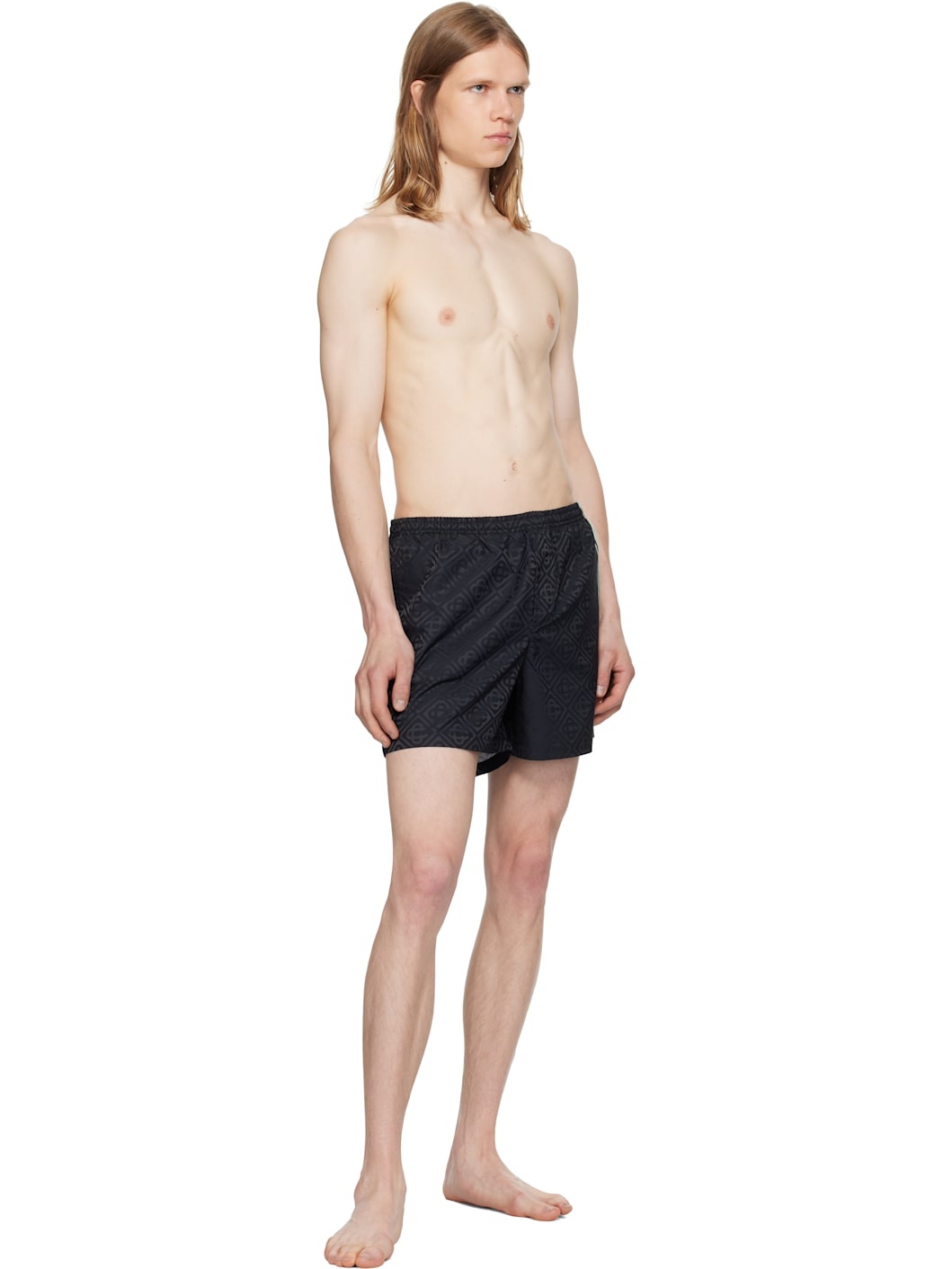 Black Monogram Jacquard Stripe Swim Shorts - 4