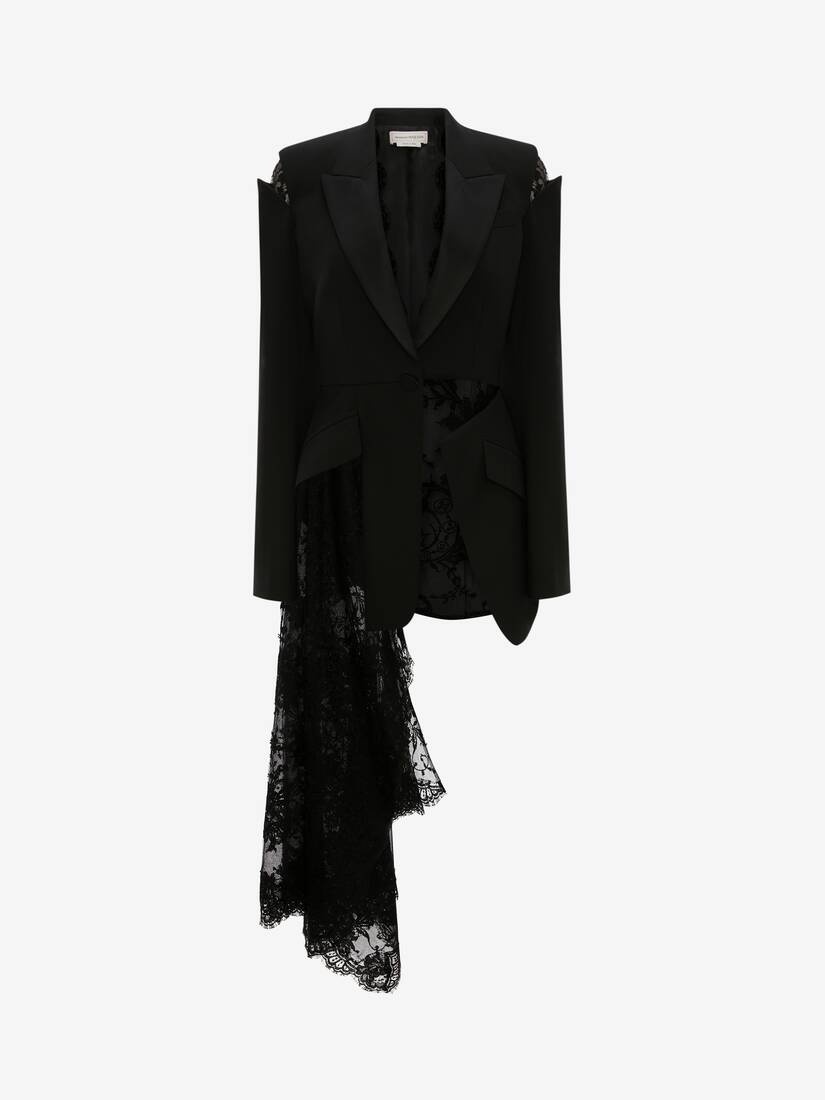 Asymmetric Lace Drape Jacket in Black - 1