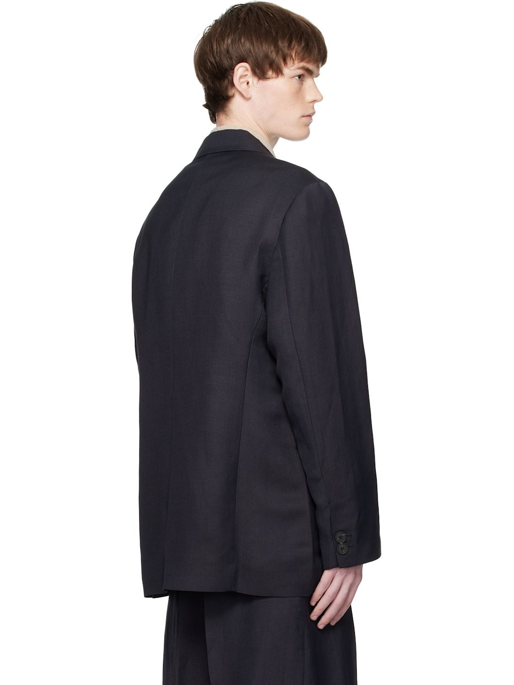 Navy Roversi Linen Blazer - 3
