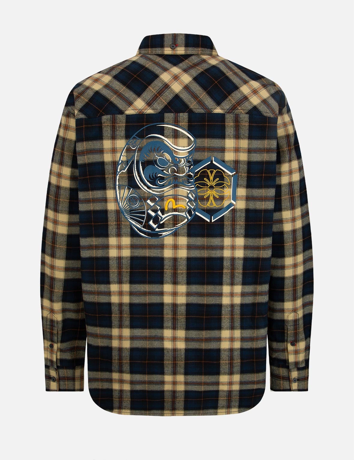 DARUMA AND KAMON PRINT CHECKED FLANNEL SHIRT - 2