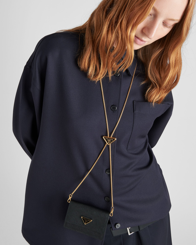 Prada Saffiano leather card holder with shoulder strap outlook