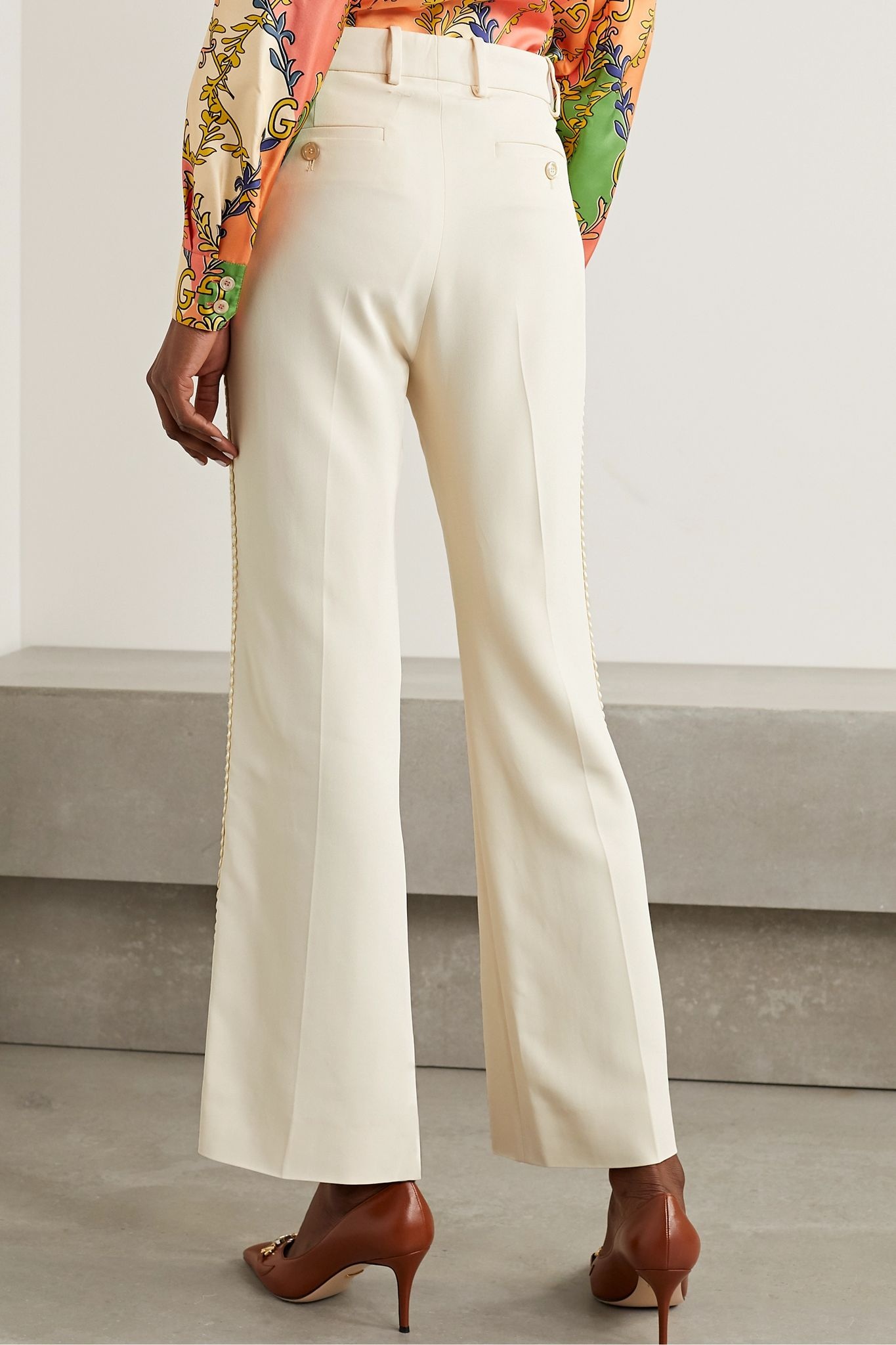 Appliquéd crepe wide-leg pants - 4