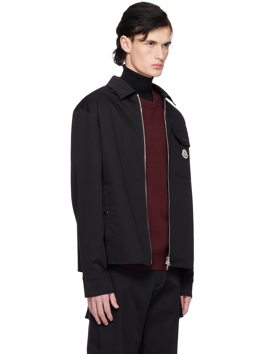 Black Cotton Gabardine Zip-Up Jacket - 2