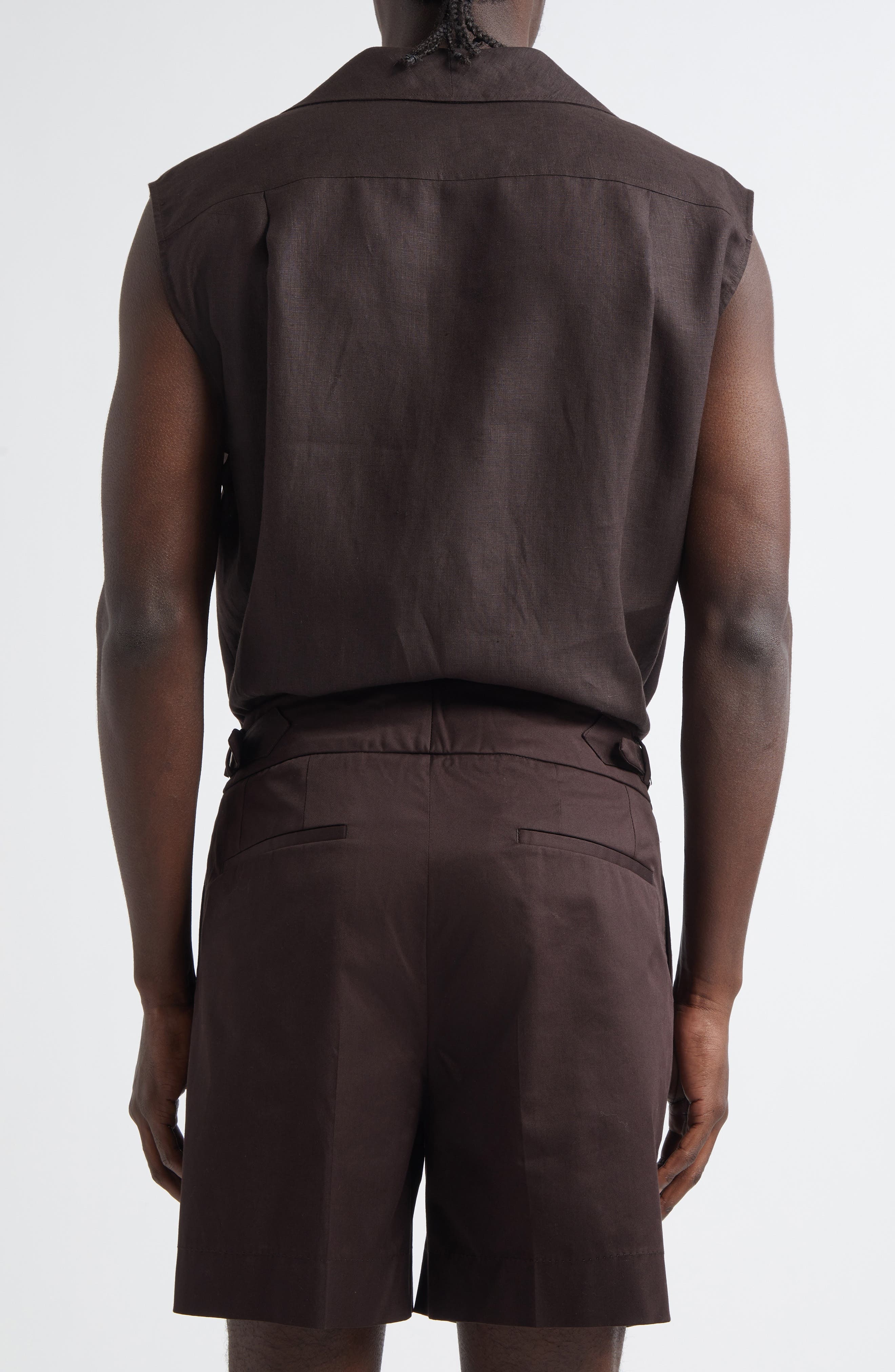 Dolce&Gabbana Sleeveless Linen Three-Button Shirt in M3977 Brown at Nordstrom - 3