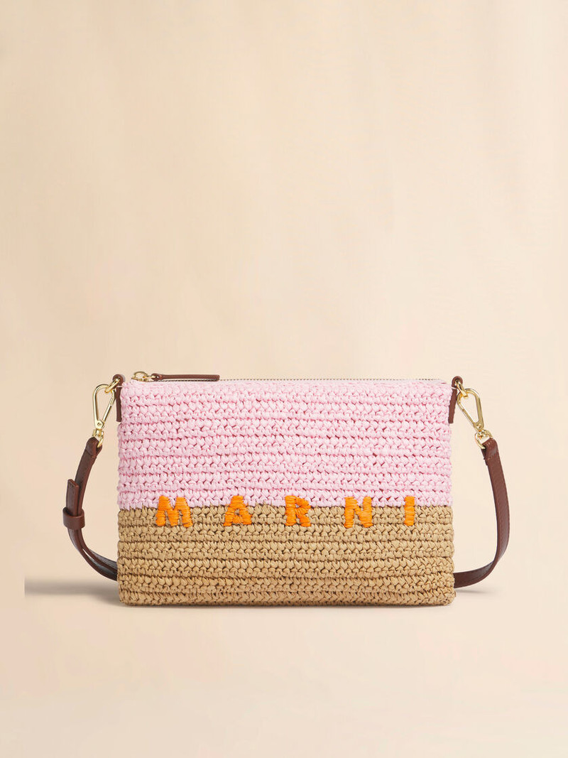 PINK AND BROWN PAPER RAFFIA SEASIDE POUCH 1