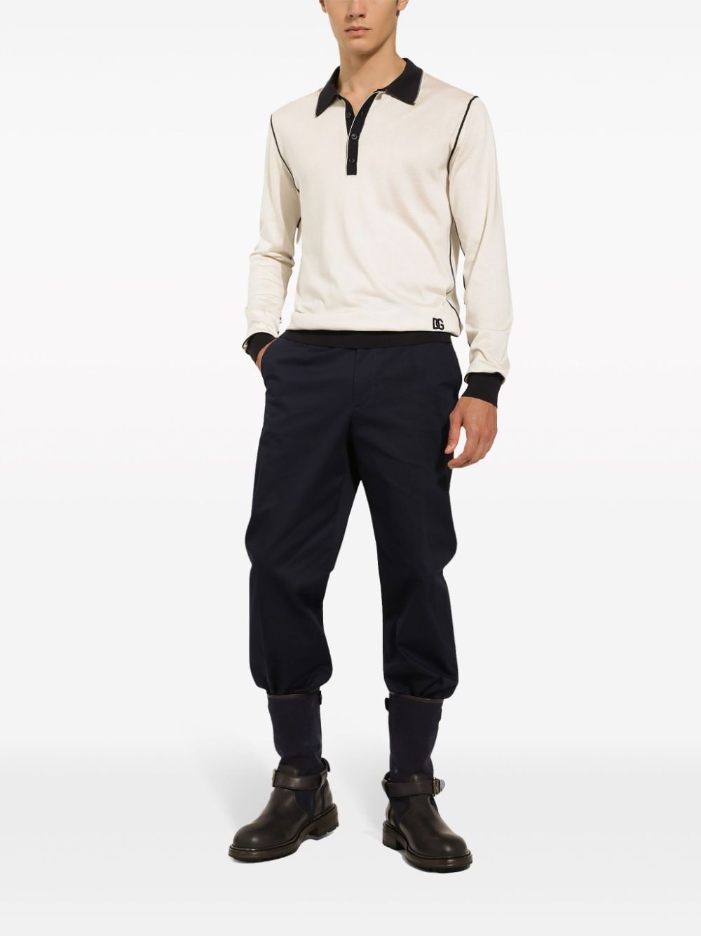 logo-tag cotton-blend tapered trousers - 2