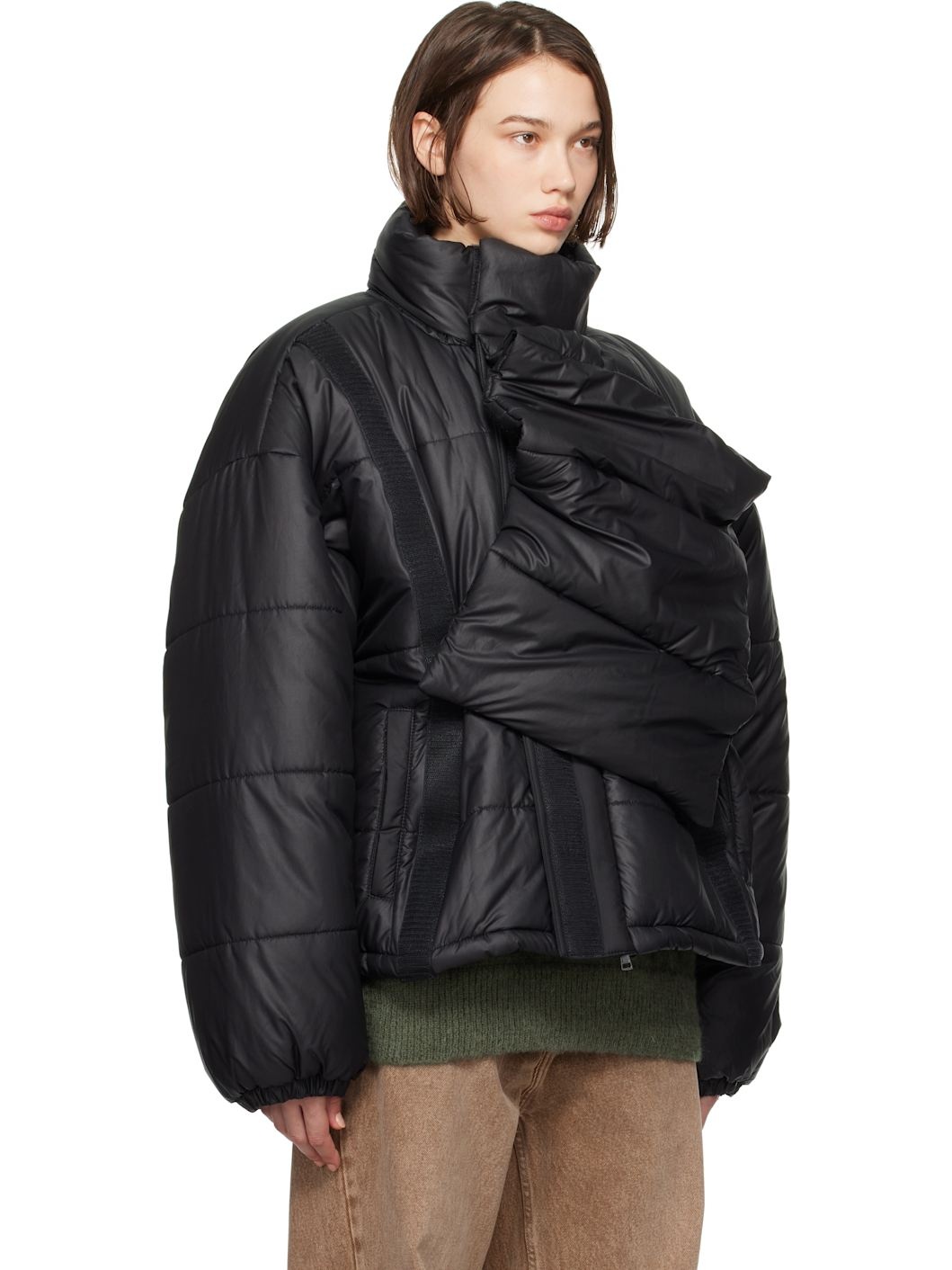 Black Velcro Puffer Jacket - 2