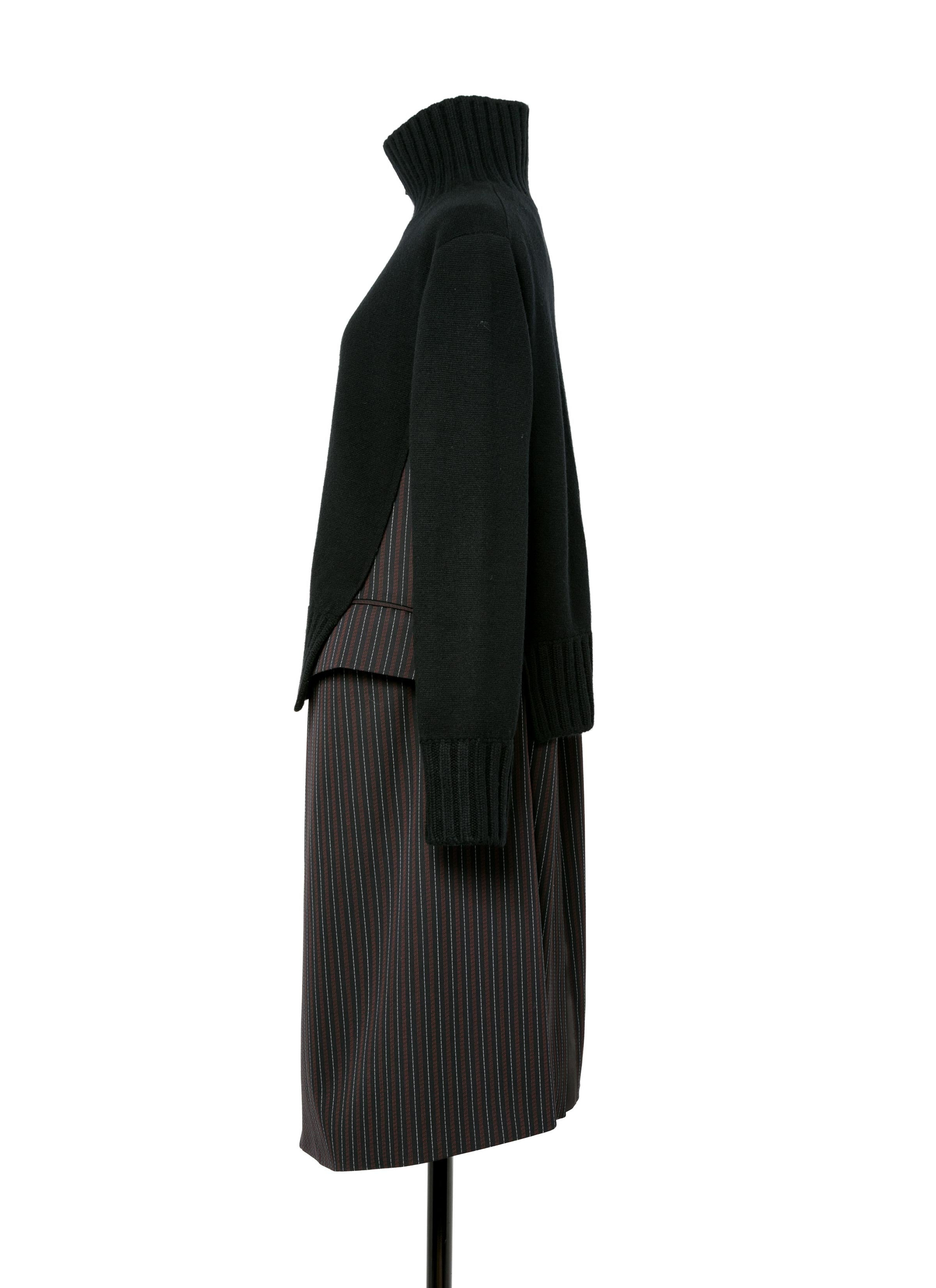 Stripe Doeskin x Wool Knit Coat Dress - 2