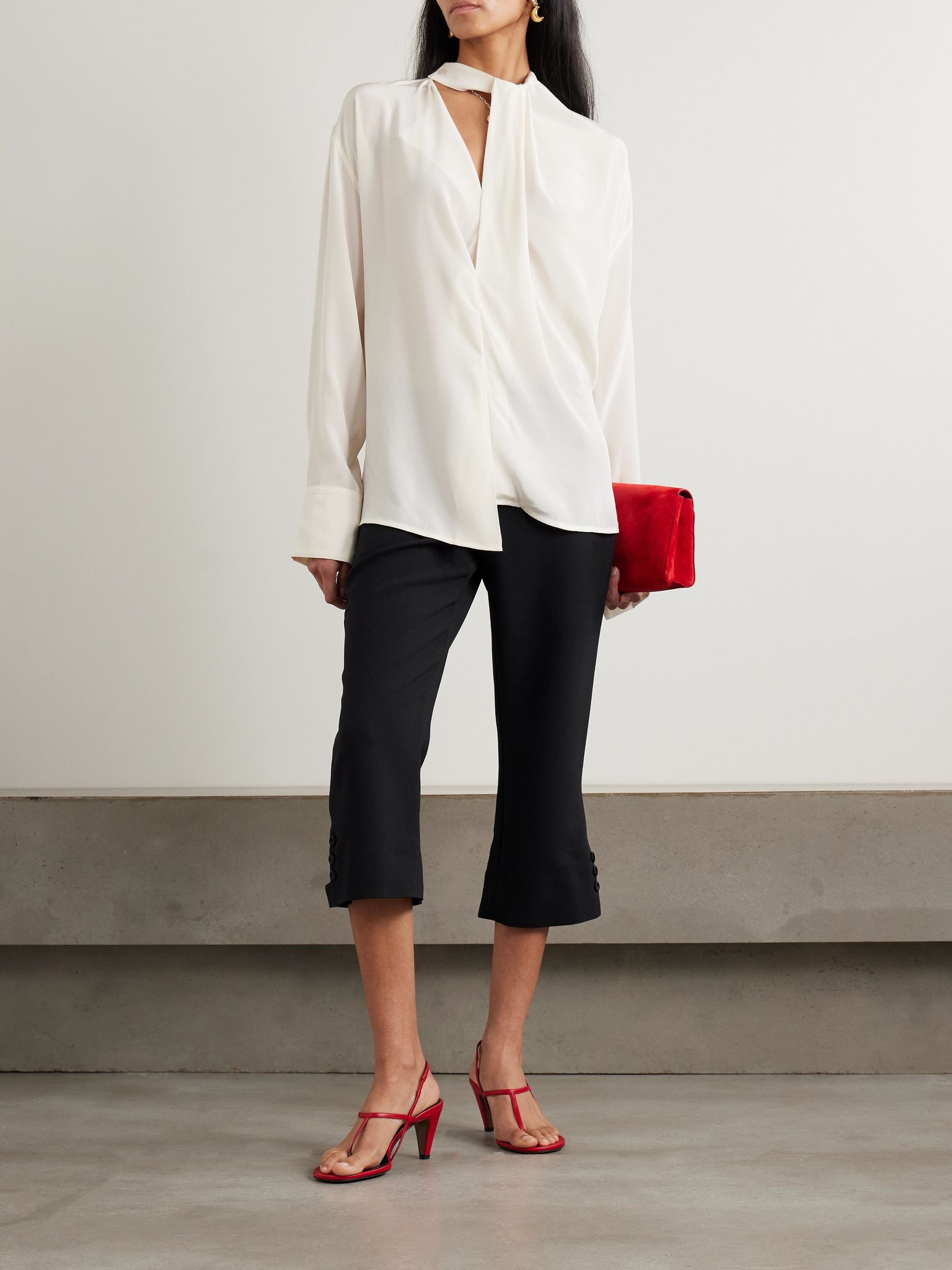 Cropped crepe flared pants Black - 2