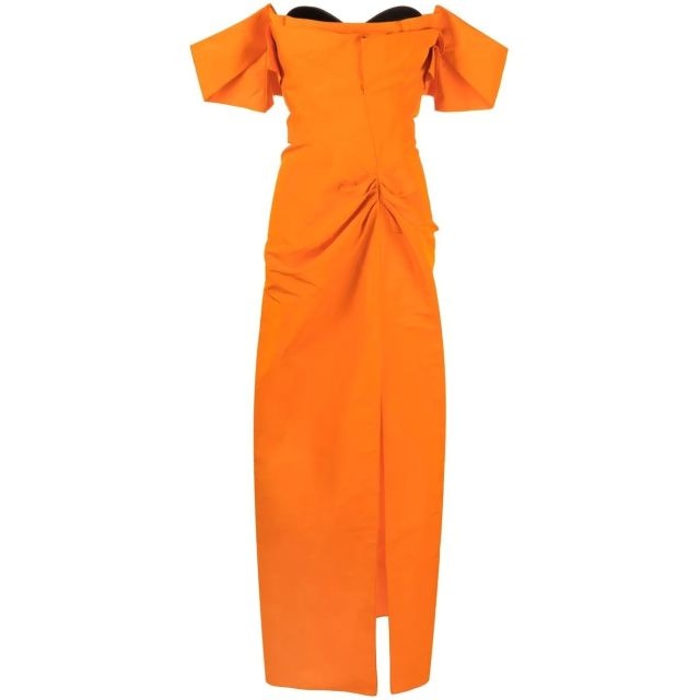 Orange long tailored dress with open shoulders - 1