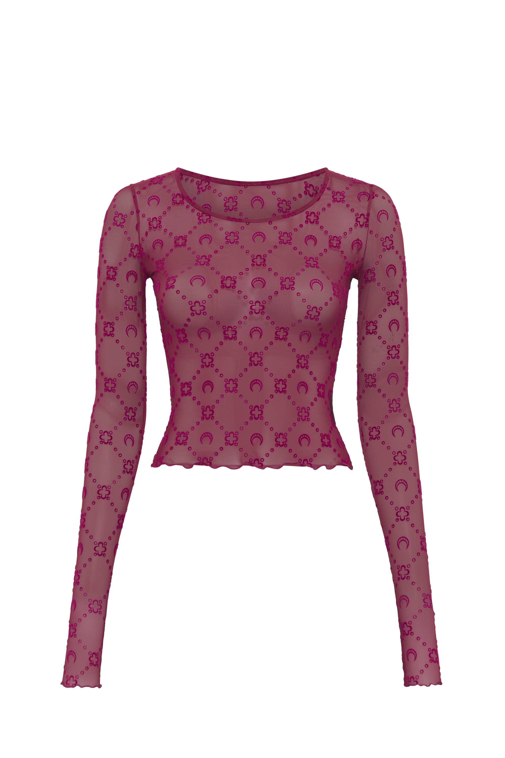 Moonogram Mesh Flock Second Skin Cropped Top - 1