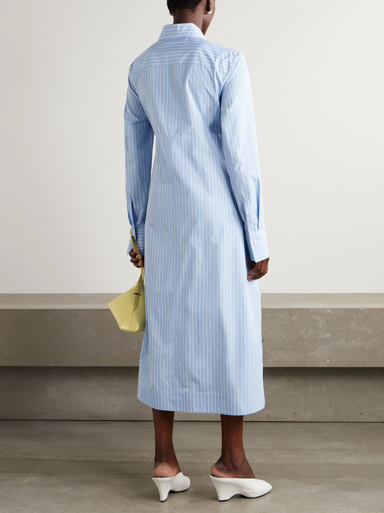 Bow-detailed Striped Cotton-poplin Midi Shirt Dress - 3