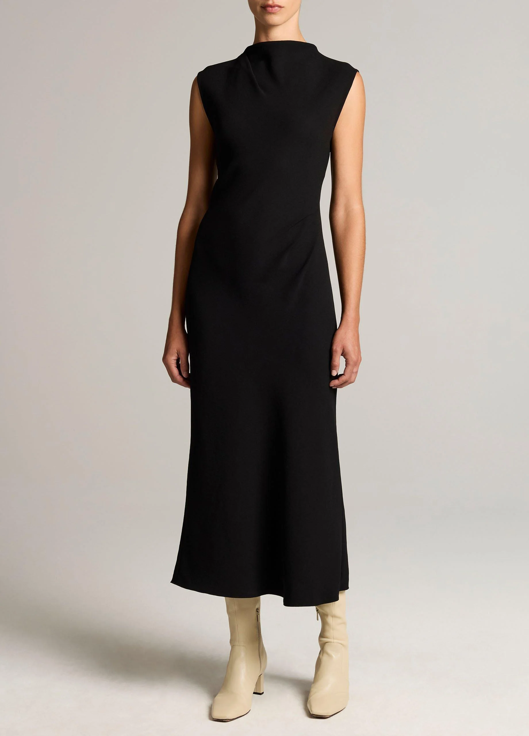 Draped Crepe Funnel-Neck Dress - 1
