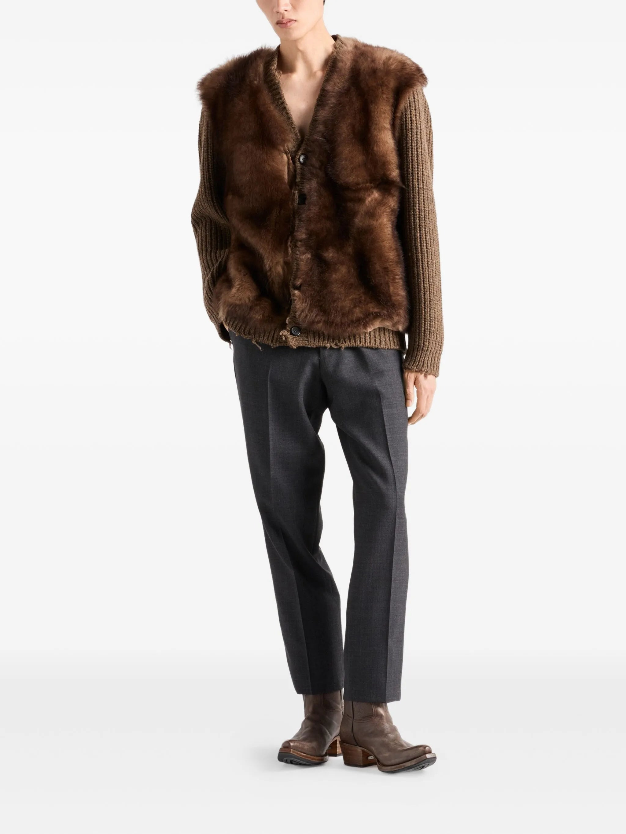 Prada Shearling-trimmed Wool Cardigan - 4