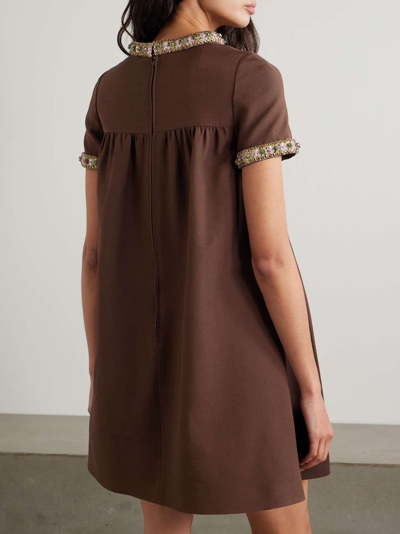 Embellished wool and silk-blend mini dress Brown - 3
