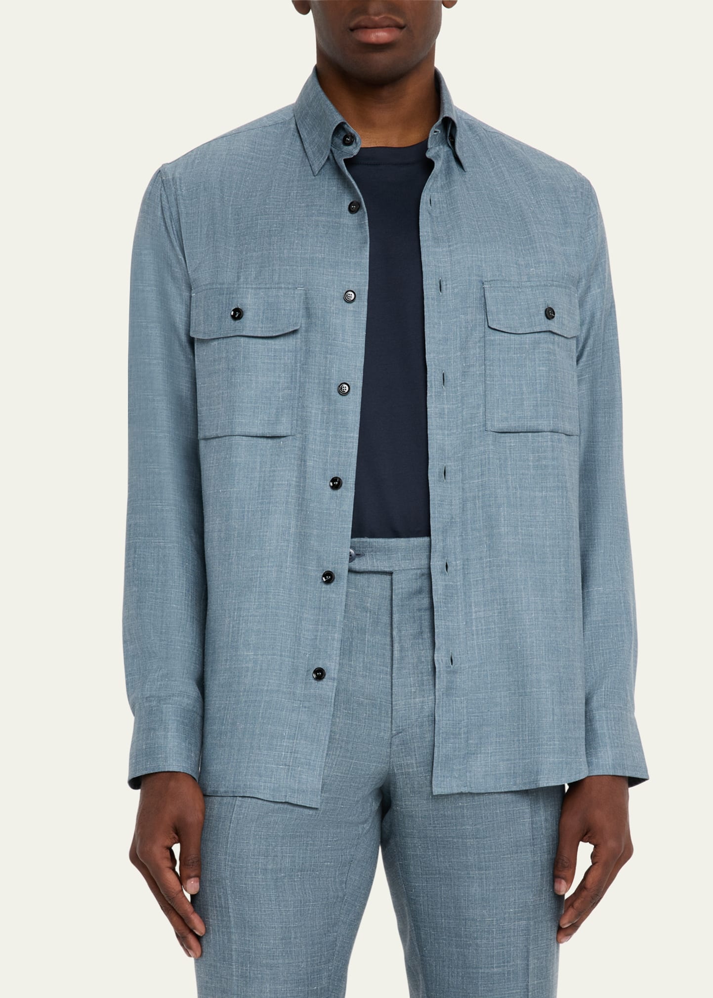 Men's Silk, Cashmere and Linen Military Shirt - 4