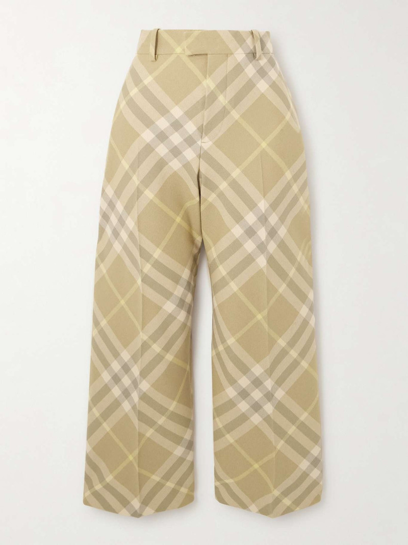 Cropped checked wool straight-leg pants - 1