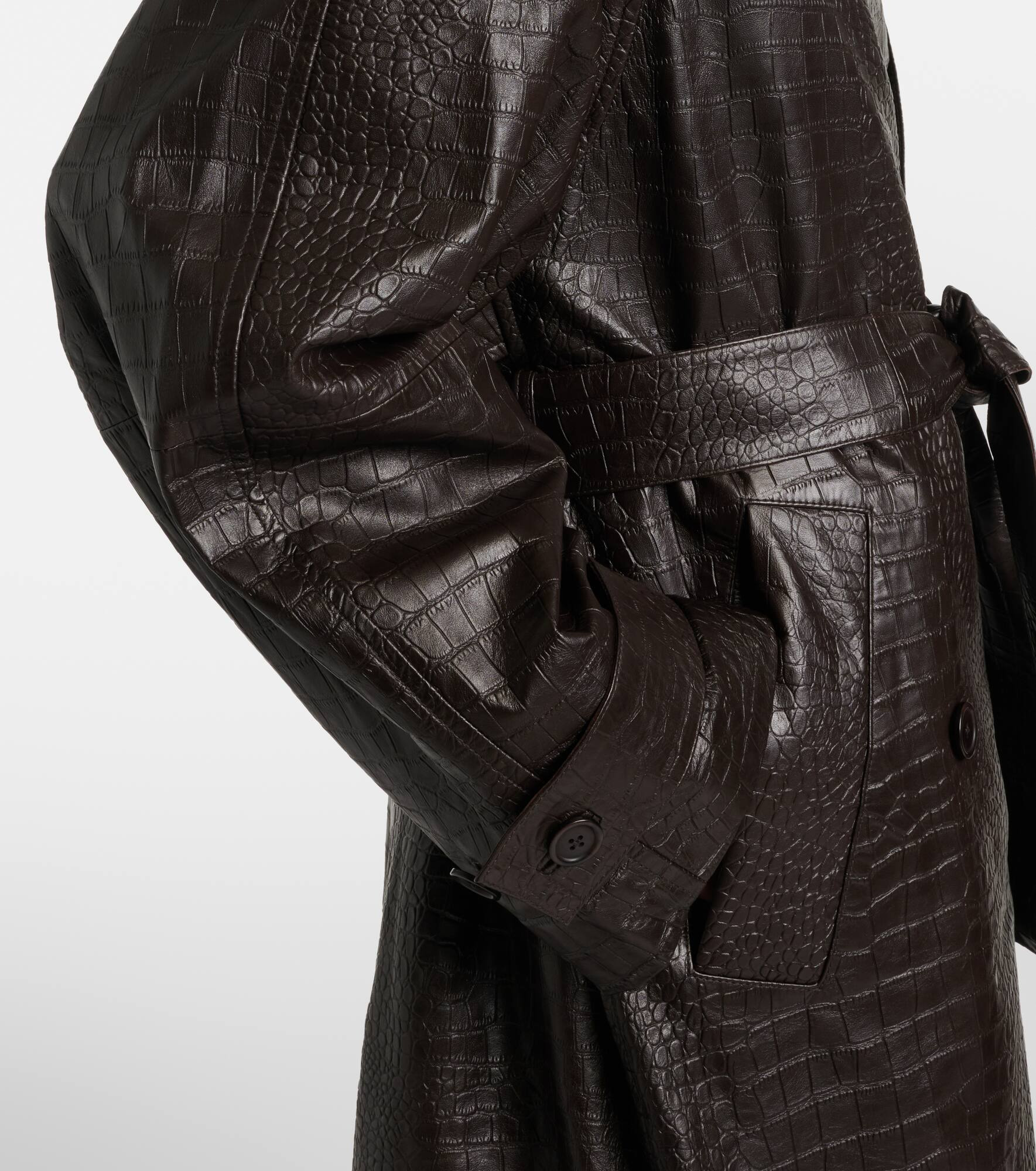 Crocodile-effect leather trench coat - 5