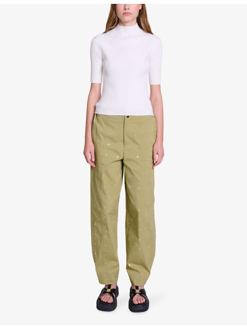 High-neck short-sleeve stretch-cotton jumper - 2