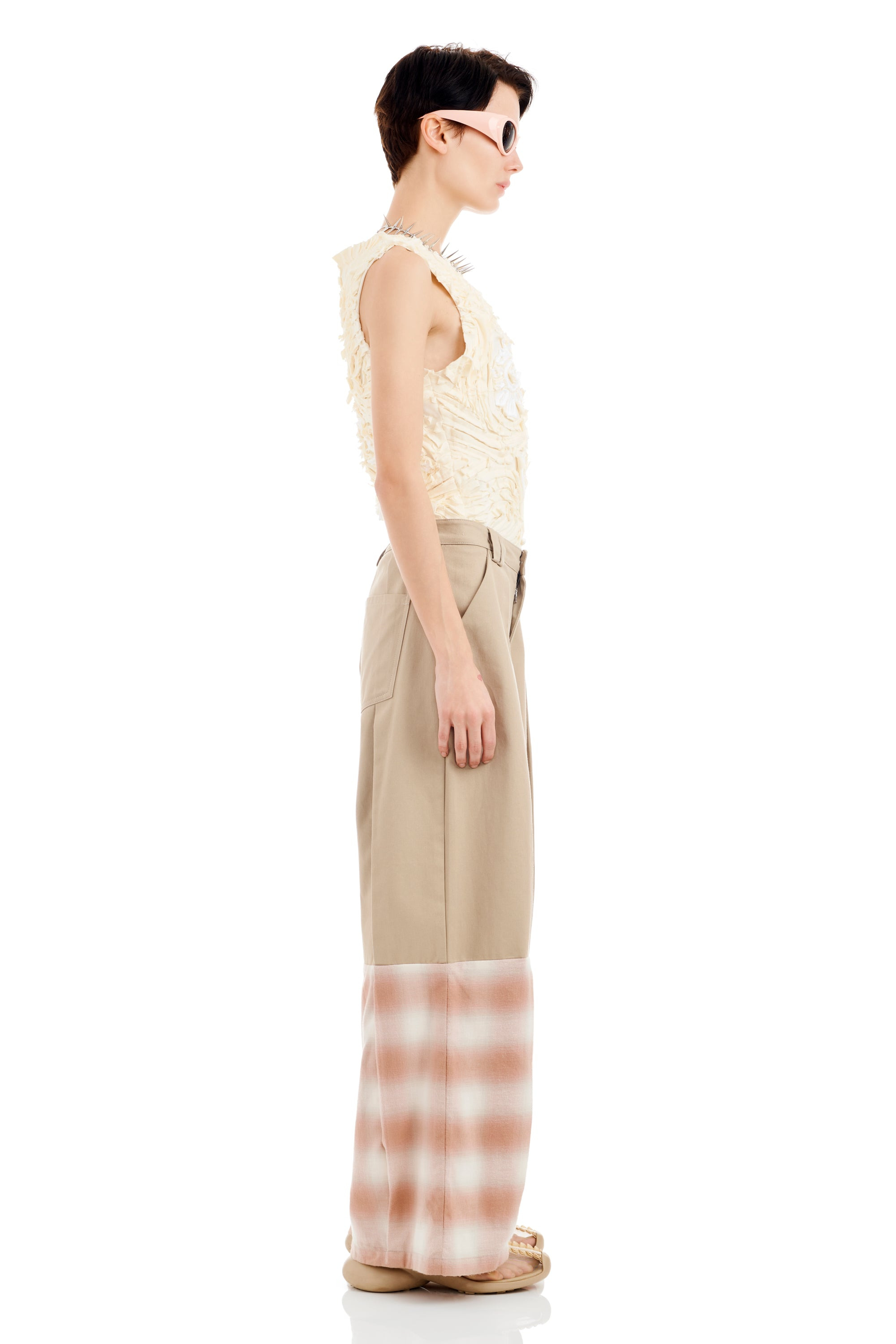 SAND AND PEACH PLAID CEDAR PANT - 4