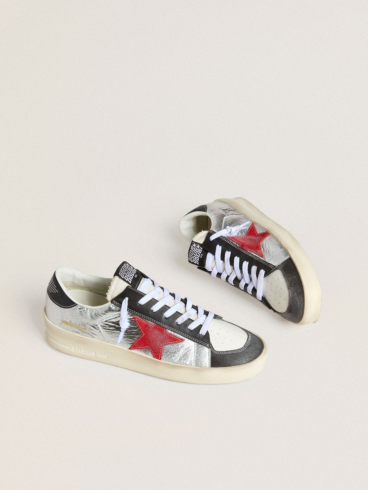 Men’s Stardan in laminated silver nylon with burgundy suede star - 2