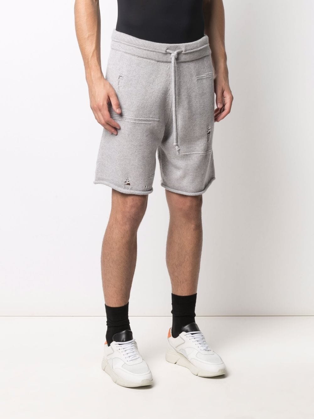 distressed knitted track shorts - 4