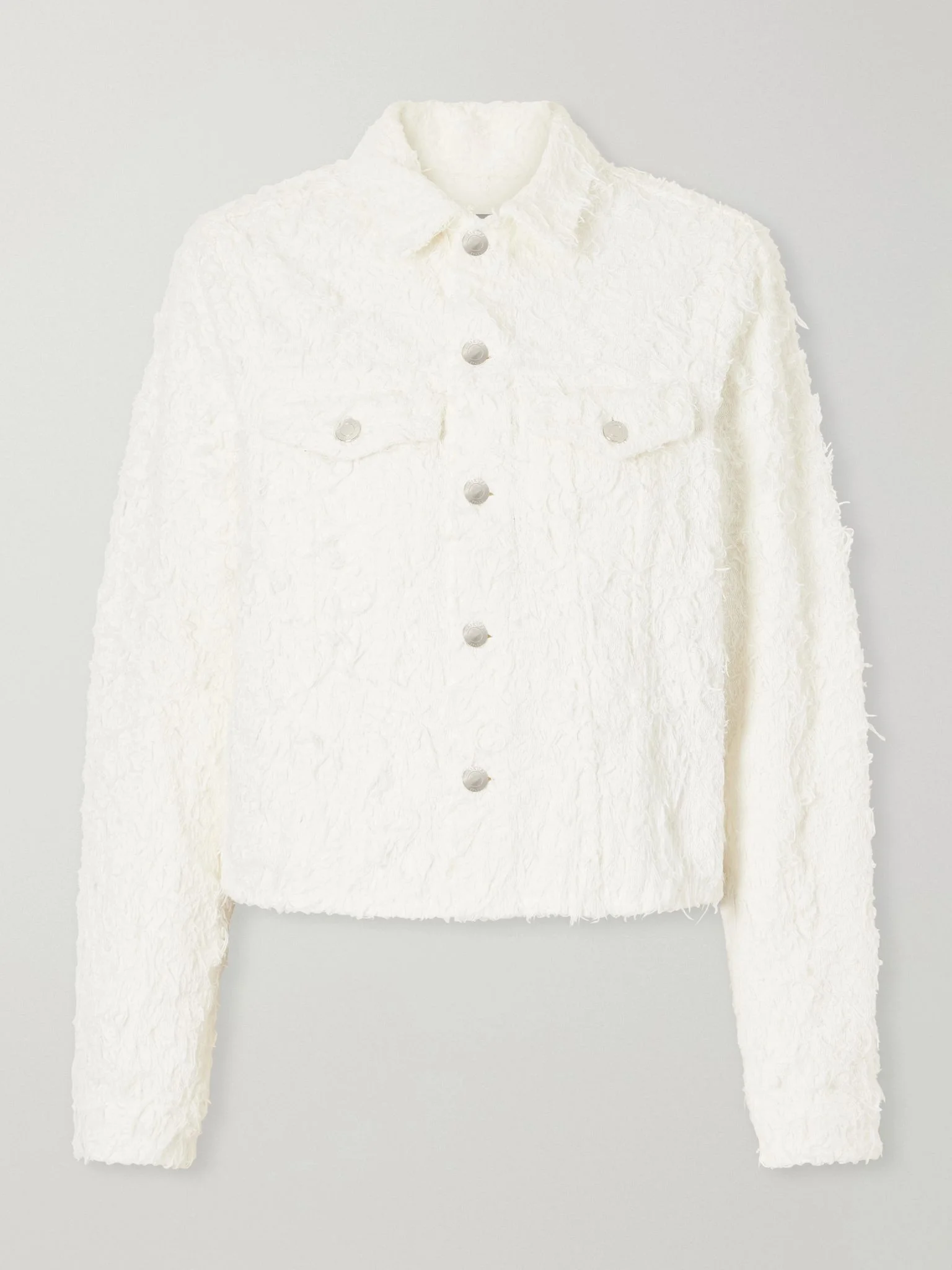 Cherry frayed denim jacket Cream - 1