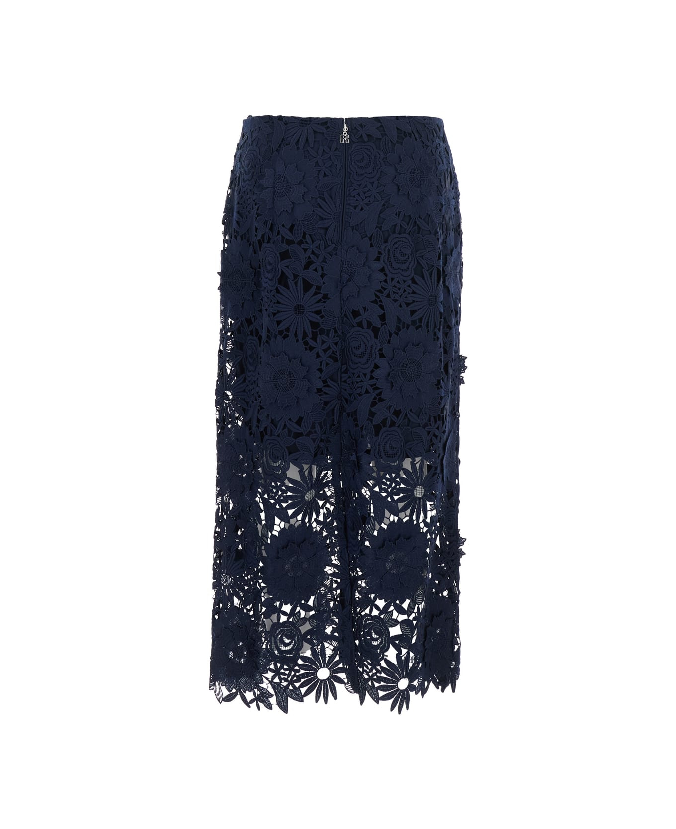 Blue Skirt With Semi Transparent Design And Floral Decorations In Fabric Woman - 2
