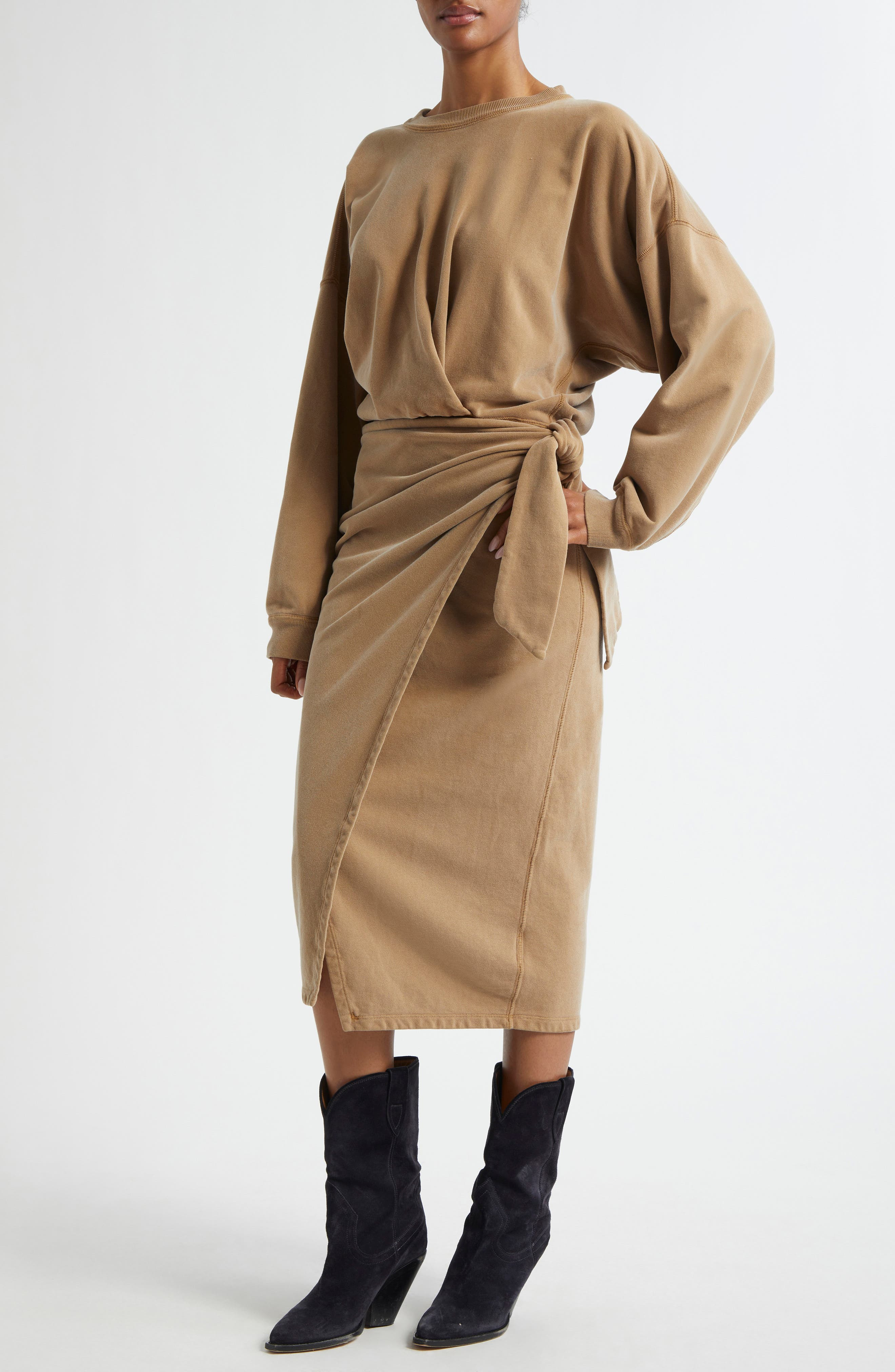 Isabel Marant Étoile Sandrina Long Sleeve Cotton Fleece Dress in Caramel at Nordstrom - 4