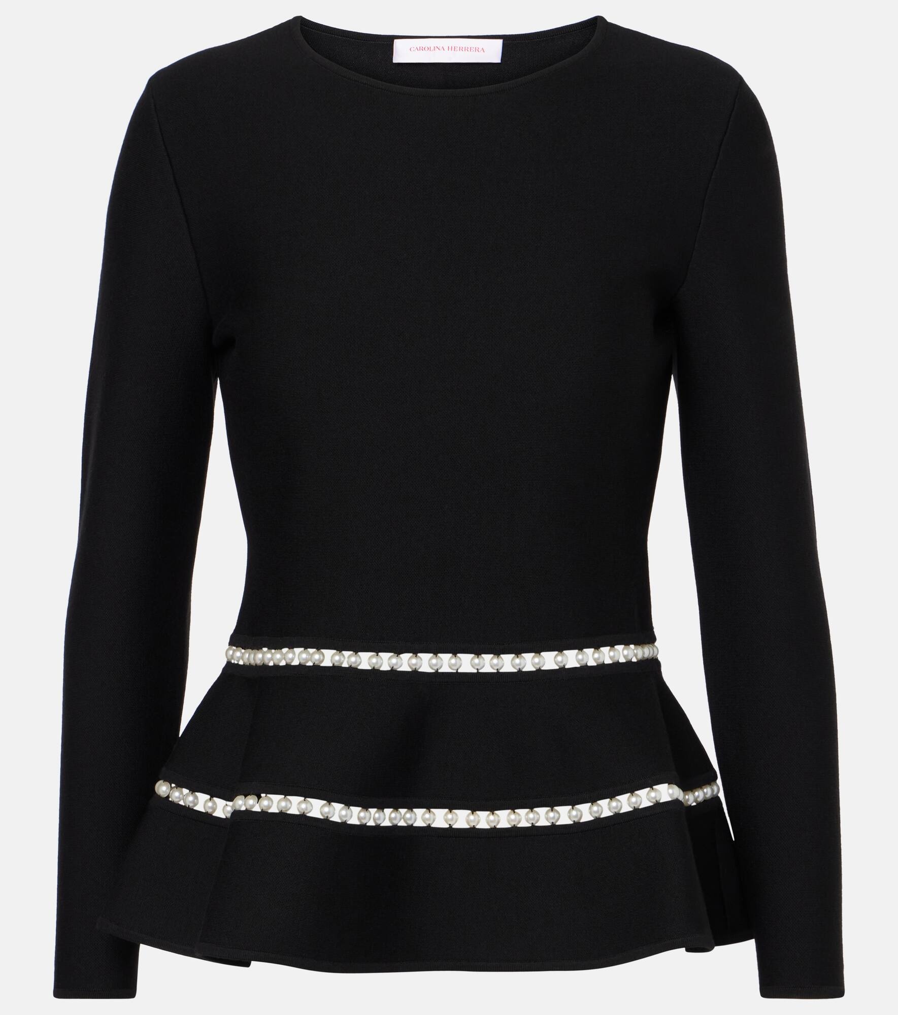 Knitted faux pearl-embellished wool-blend top - 1