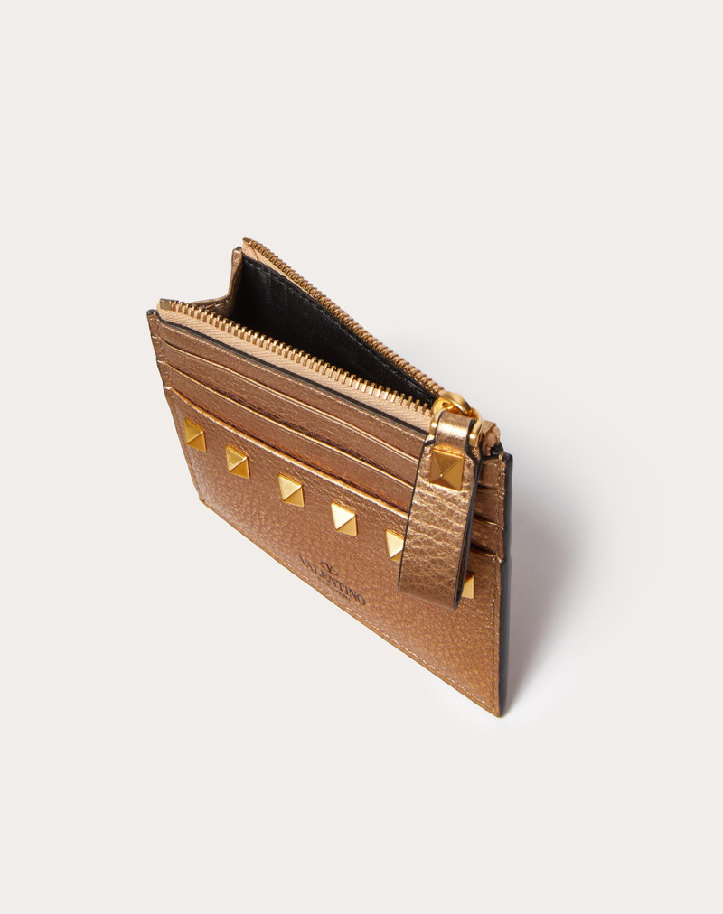 Valentino ROCKSTUD METALLIC GRAINY CALFSKIN CARDHOLDER WITH ZIPPER outlook