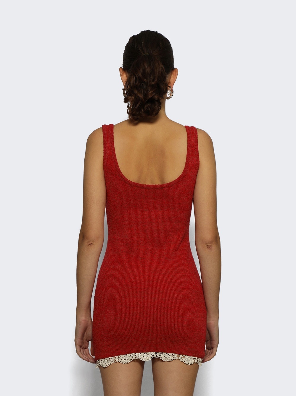 Lace Detail Mini Dress Red - 4
