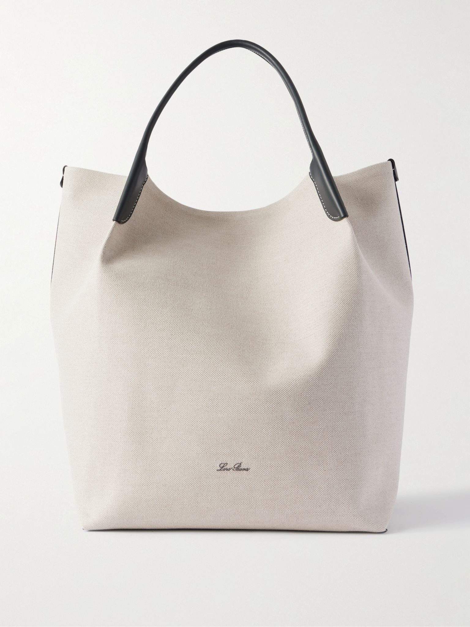 Bale Extra Large Leather-Trimmed Canvas Tote Bag White - 1