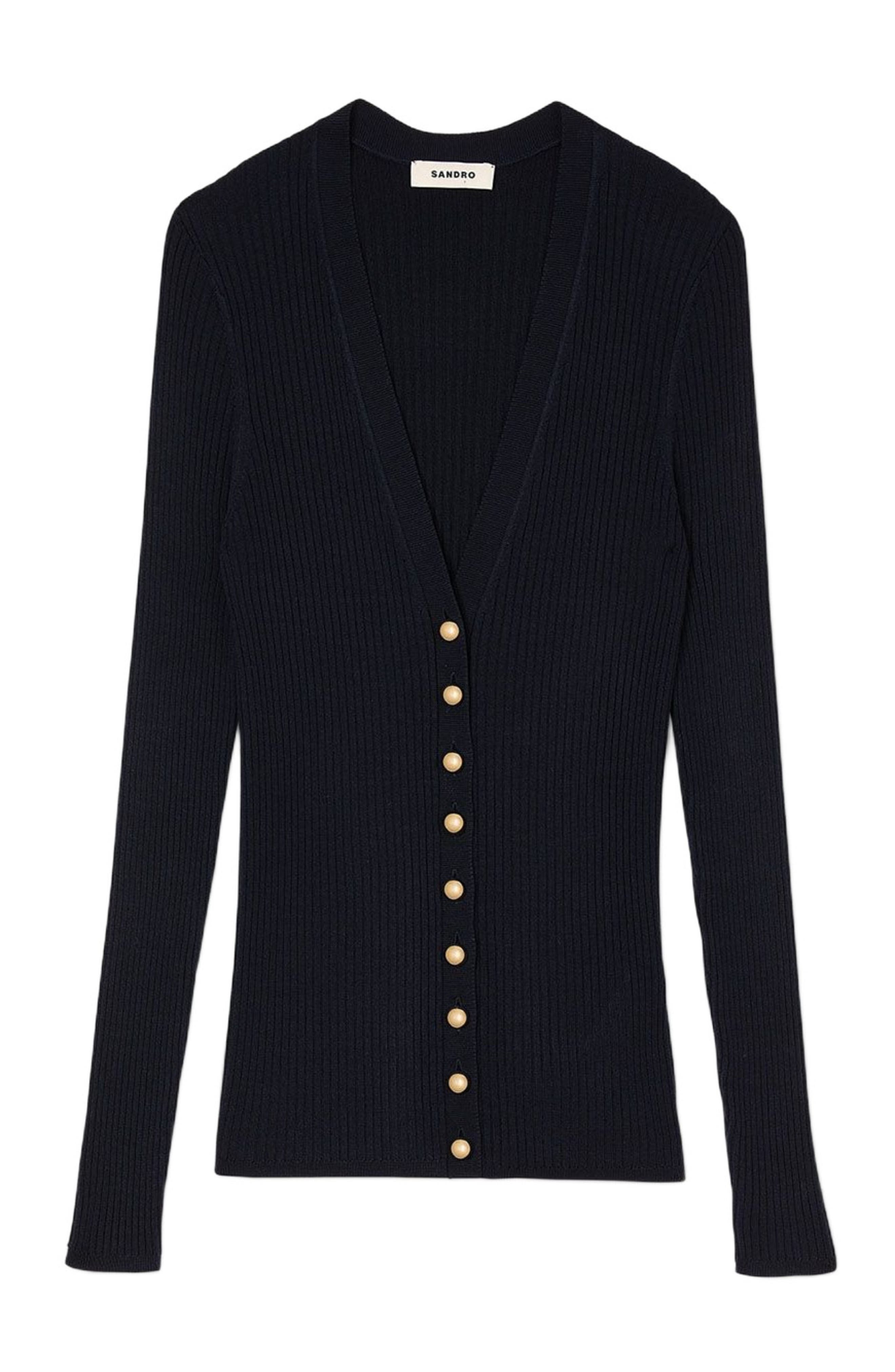 SANDRO Rib knit cardigan in Navy Blue at Nordstrom - 5
