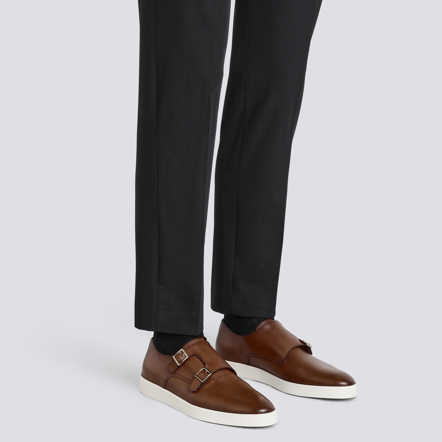 Men’s brown tumbled leather double-buckle shoe - 2