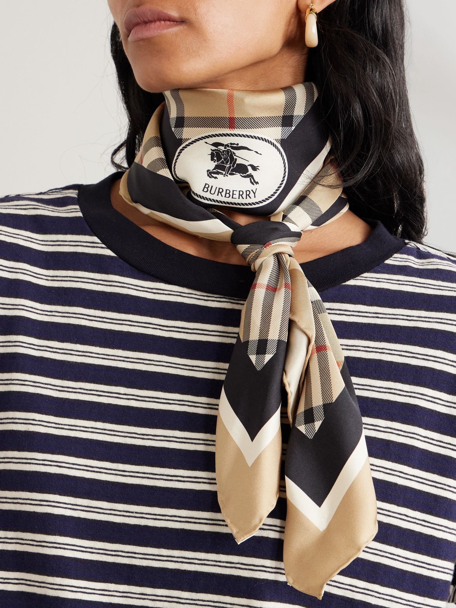 Checked silk-twill scarf Sand - 4