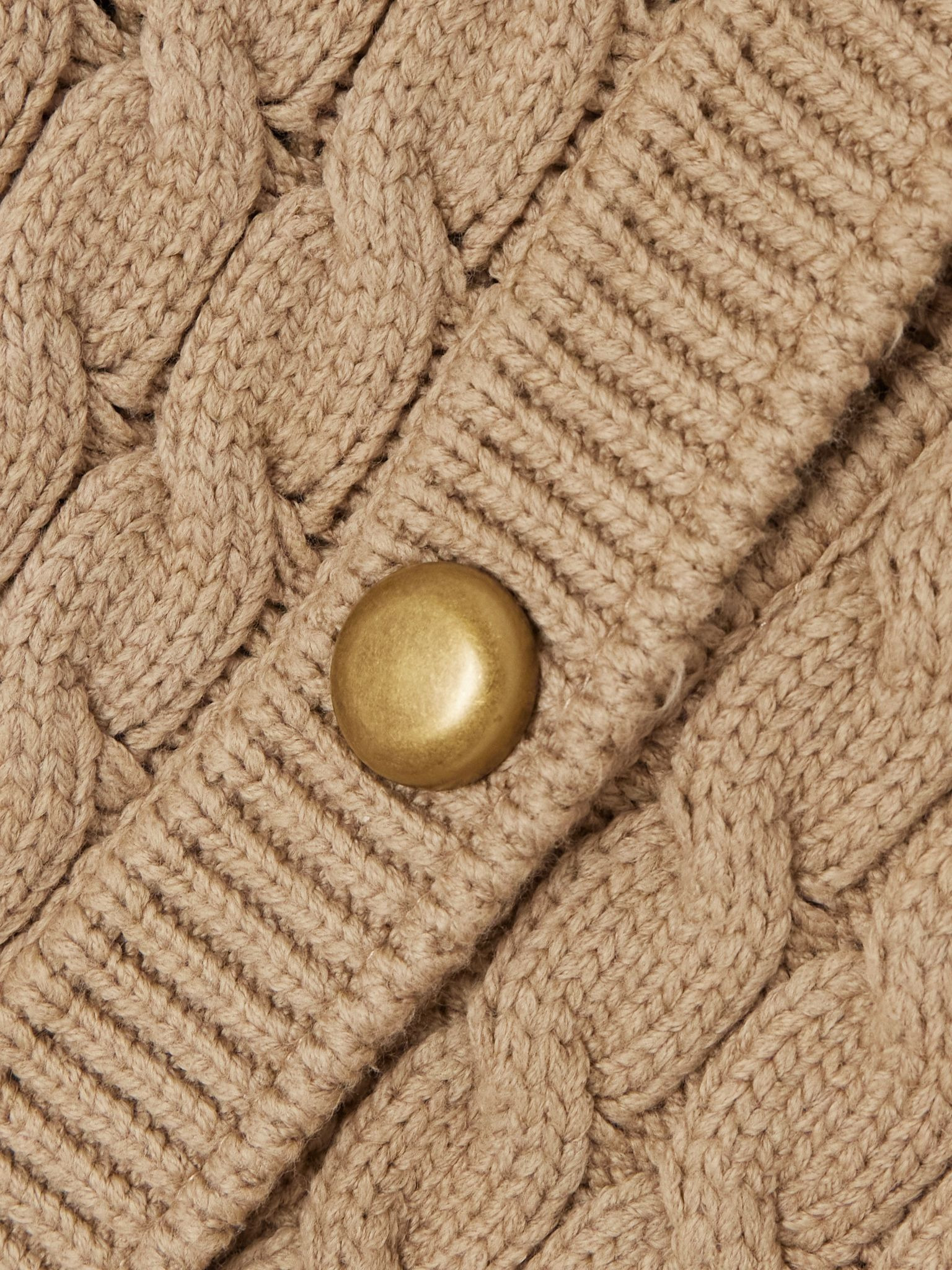 Appliquéd cable-knit cotton-blend cardigan Beige - 4