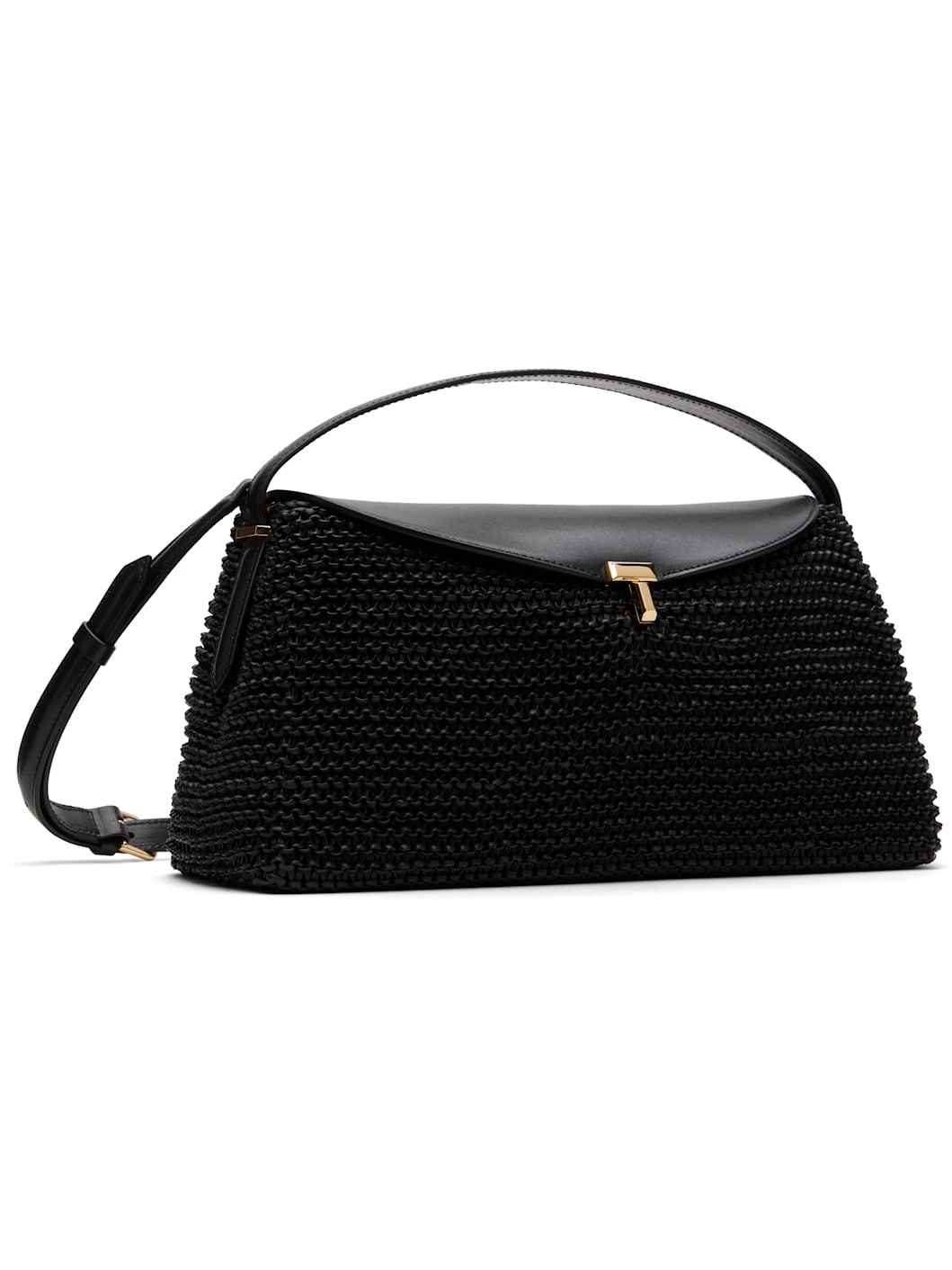 Black T-Lock Woven-Leather Bag - 2