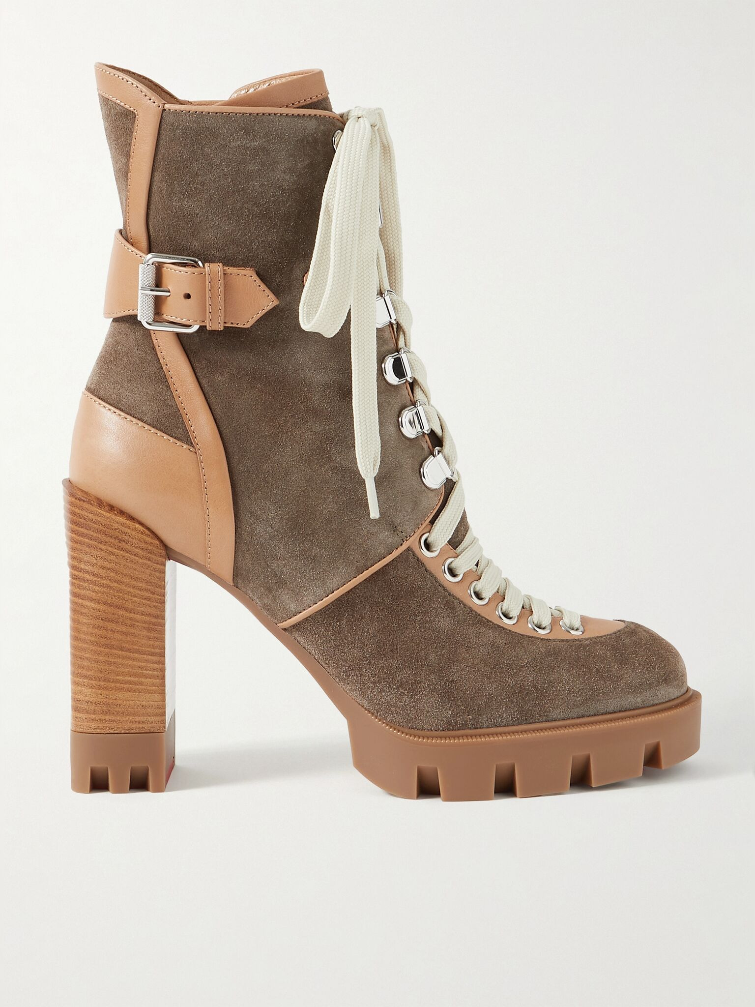 Macademia 100 buckled leather-trimmed suede ankle boots Taupe - 1