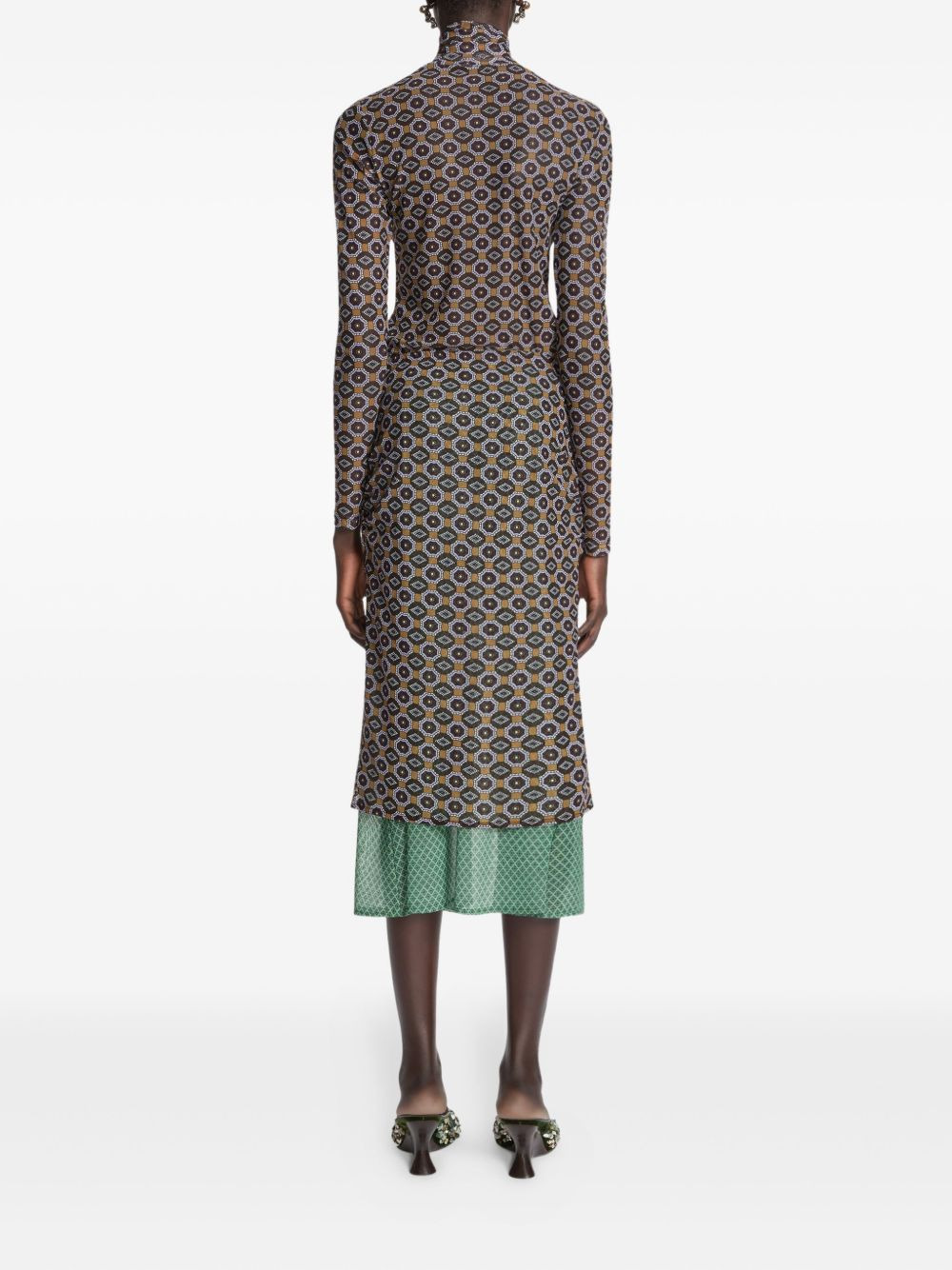 geometric-pattern ruffle-hem midi skirt - 4