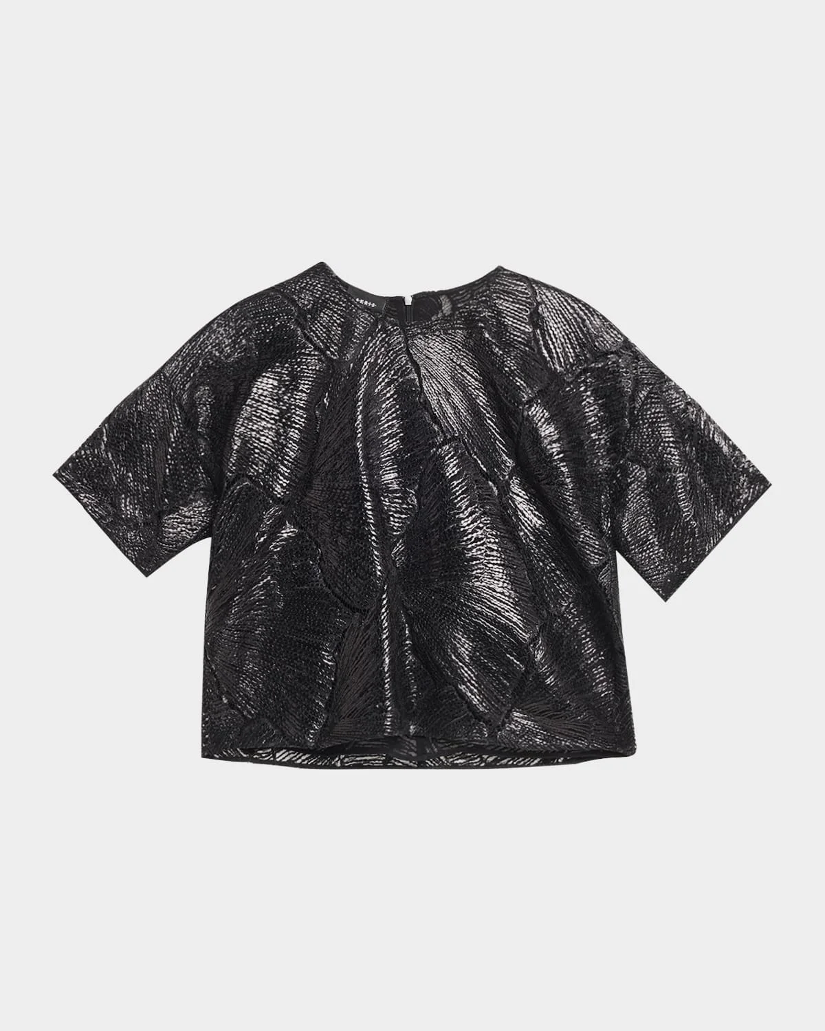 Lacquered Sea Fan Lace Boxy Short-Sleeve Top - 1