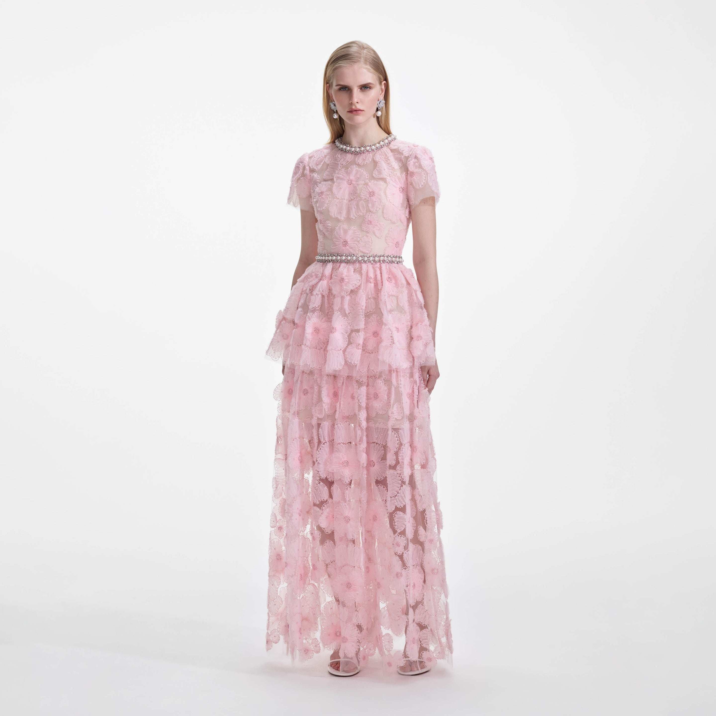 self-portrait Pink Embellished Tulle Maxi Dress | REVERSIBLE