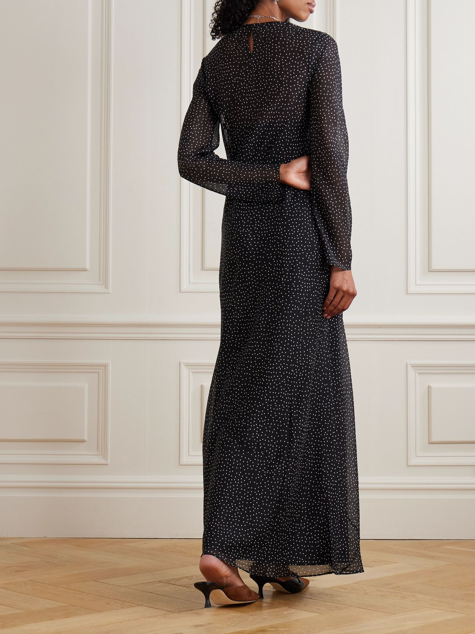 Lisander layered polka-dot silk-chiffon maxi dress Black - 3